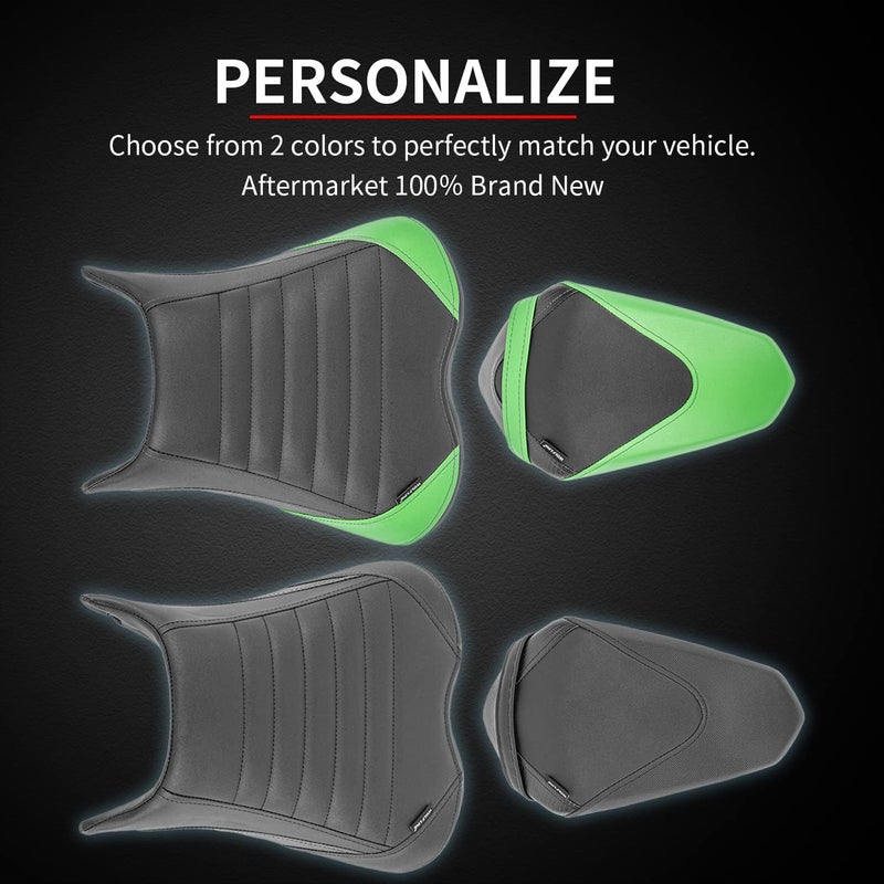 Fayedenicy Motorcycle Ninja 400 Z400 Front Driver Rider Solo Seat Cowls Anti Slip Rear Passenger Seat Covers Cushion Pad for K.awasaki Ninja400 Ninja-400 Z 400 Z-400 2018 2019 2020 2021 2022 2023 (Green-Front) - Image 2